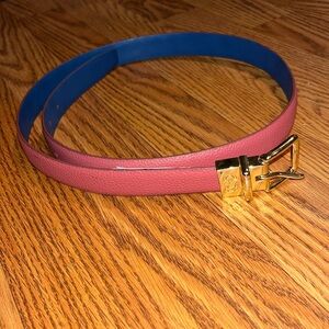 Cole Haan reversible leather belt pink/blue gold buckle